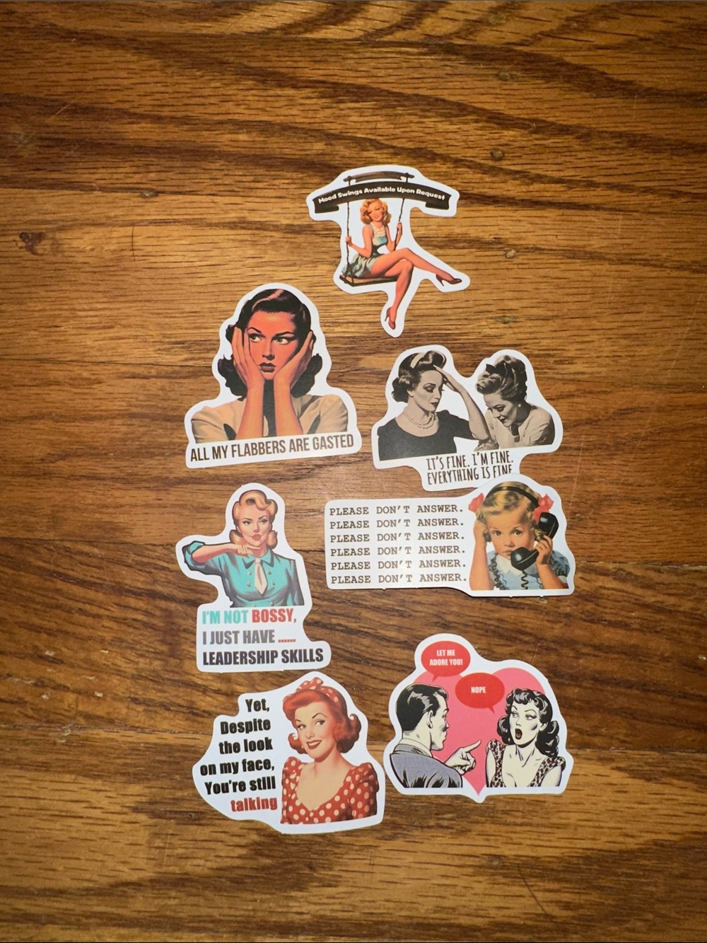 Vintage-Inspired Women’s Humorous Sticker Set – Multicolor